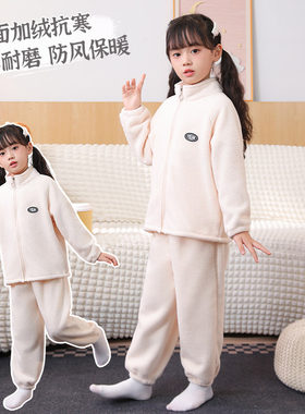 秋冬季宝宝加绒加厚保暖两件套
