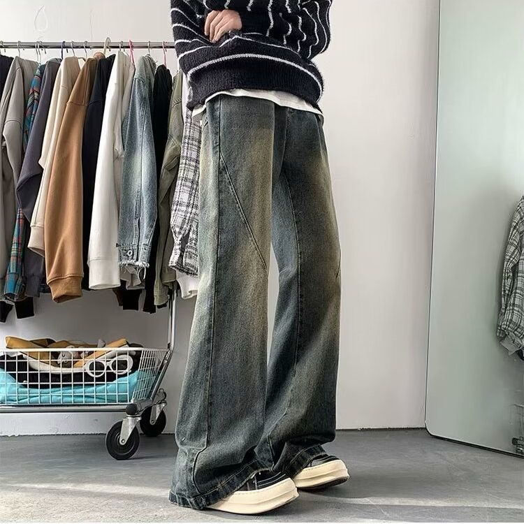 特大码300斤美式潮流简约牛仔裤男装春秋季港风复古个性直筒长裤2