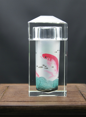 北京翠琦轩内画 内画玻璃牙签盒 内画玻璃牙签筒 鱼仙鹤花鸟画