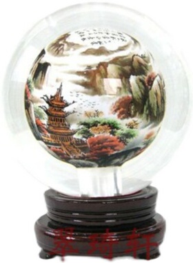 翠琦轩内画山水水晶球摆件