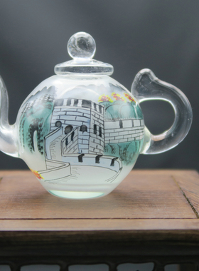 北京内画 翠琦轩内画壶 内画小茶壶（摆件）长城熊猫花鸟画