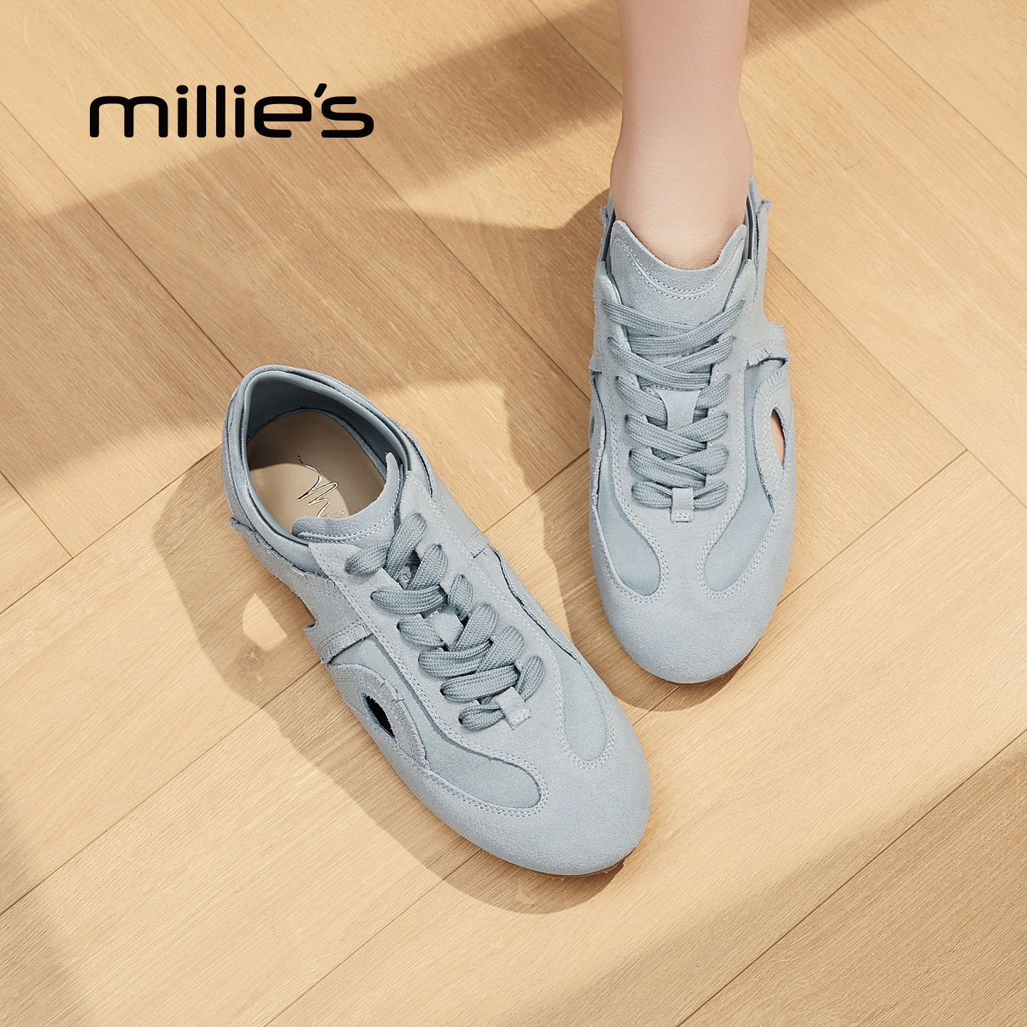 MILLIE'S/妙丽百搭轻便平底德训鞋女春季休闲软底阿甘运动鞋子