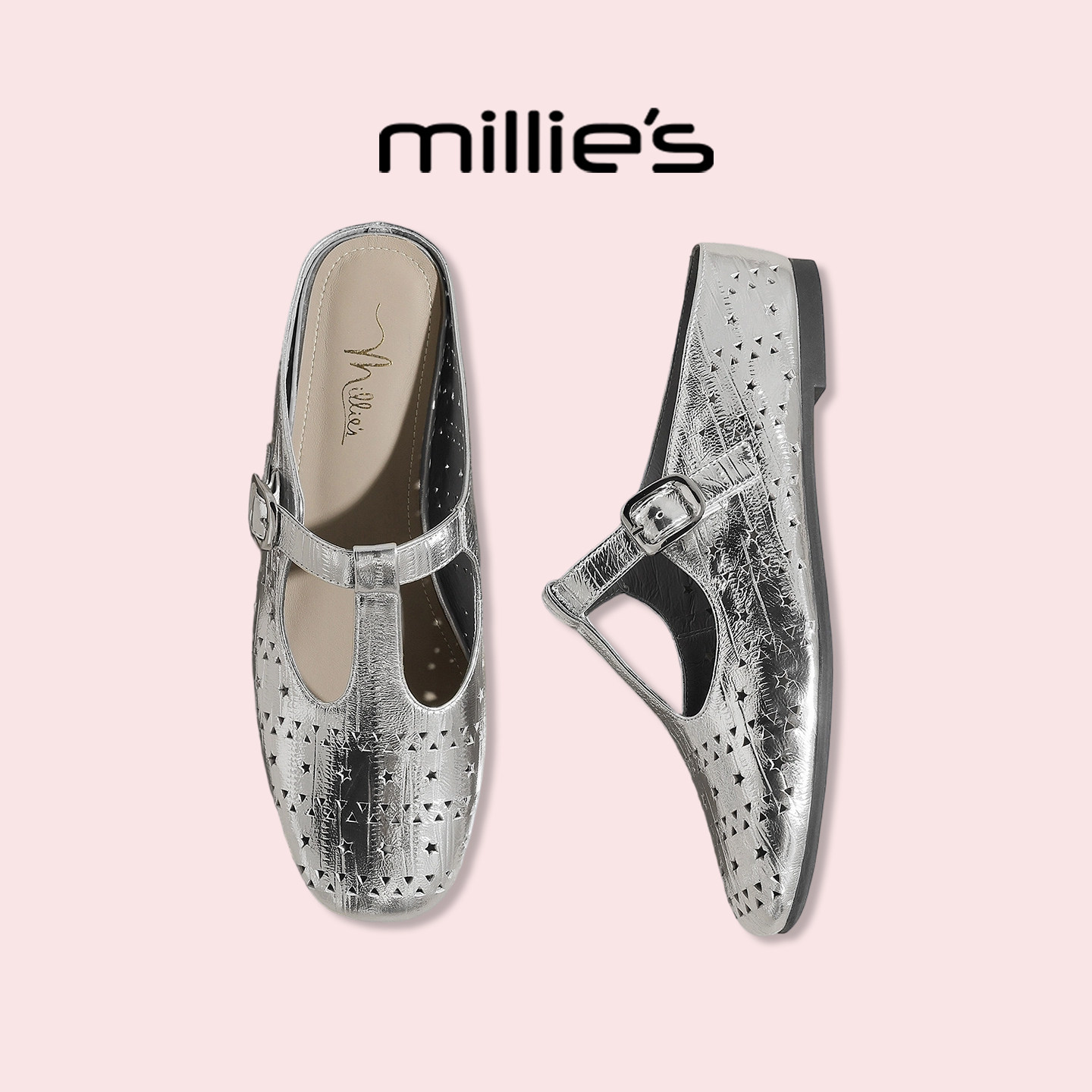 MILLIE'S/妙丽内增高半拖鞋女2026新款夏季厚底休闲单鞋透气凉鞋