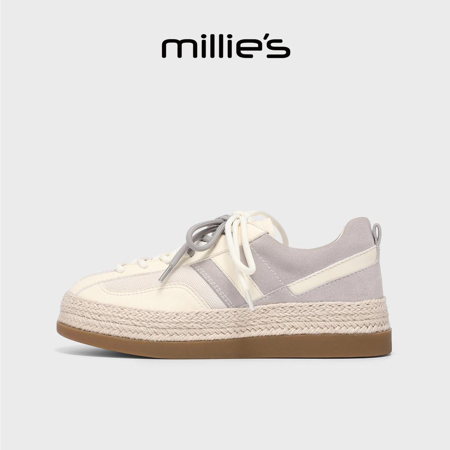 MILLIE'S/妙丽厚底小白鞋女2026新款春季运动休闲鞋百搭德训板鞋,女鞋,休闲板鞋,淘宝优惠券,粉丝福利购,淘宝优惠卷