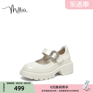 妙丽增高厚底玛丽珍鞋春季新款时尚休闲通勤英伦风女单鞋54886AQ3