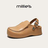 厚底增高真皮凉鞋 MILLIE 新款 妙丽休闲风包头拖女外穿2026春季