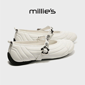一字扣带浅口单鞋 妙丽白色玛丽珍鞋 平底芭蕾舞鞋 女夏季 MILLIE