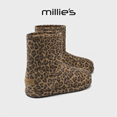 妙丽厚底豹纹雪地靴女2026新款 冬季 MILLIE 保暖内增高棉鞋 短靴