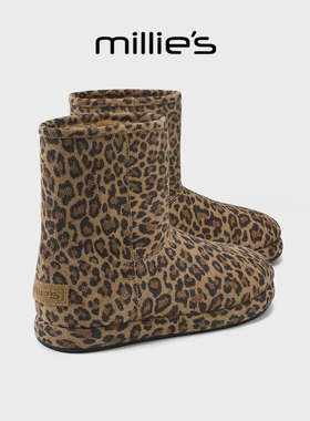 MILLIE'S/妙丽厚底豹纹雪地靴女2025新款冬季保暖内增高棉鞋短靴