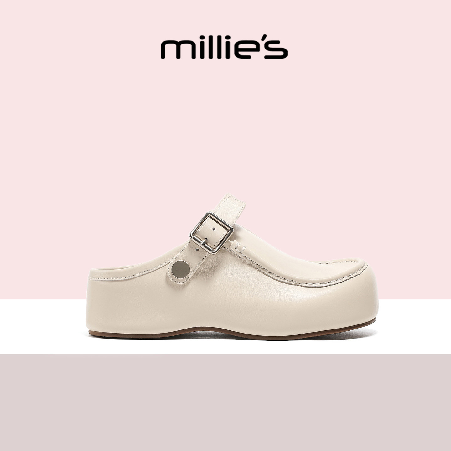 MILLIE'S/妙丽半拖勃肯鞋女2026新款春季厚底增高一脚蹬外穿软底