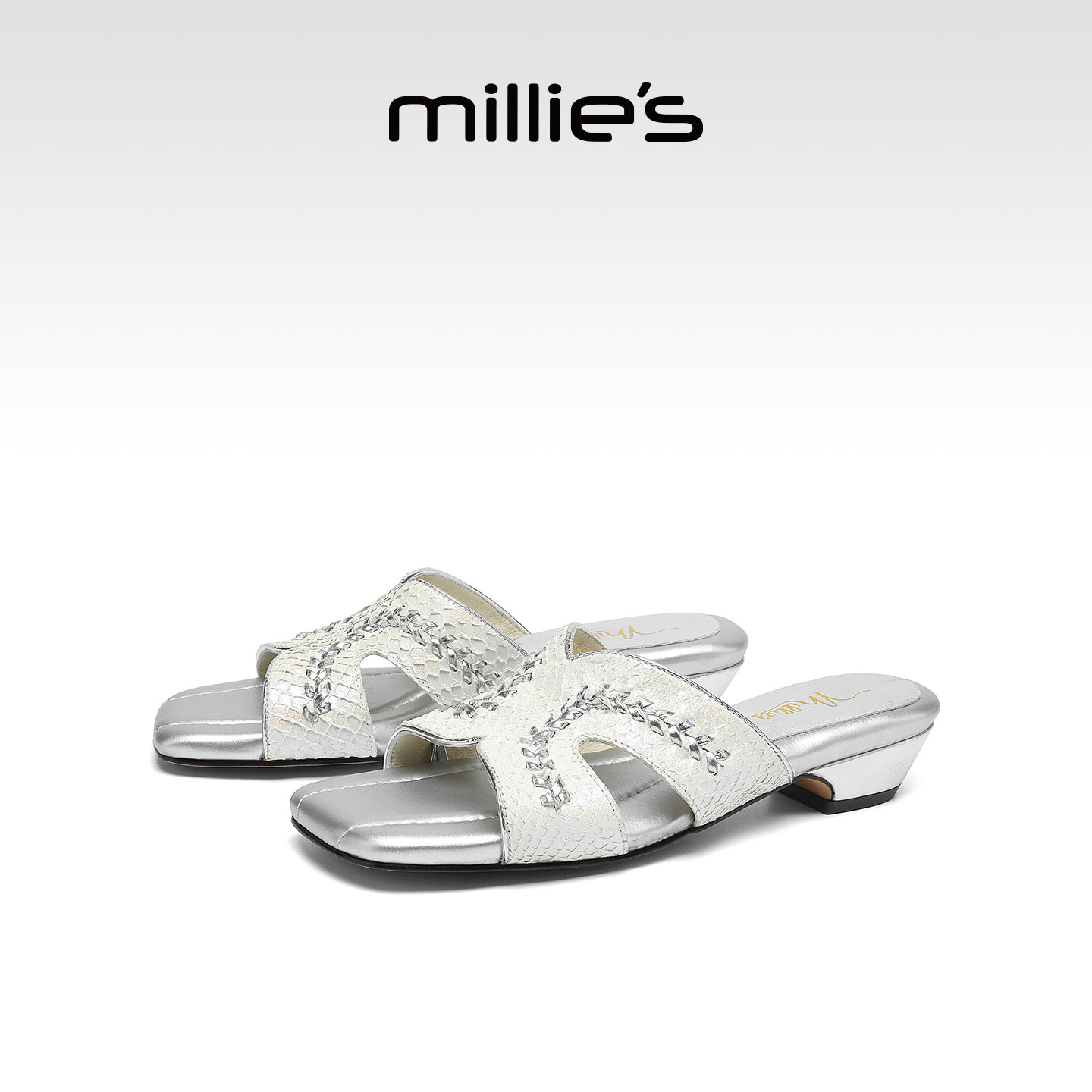 millies妙丽鱼皮坡跟拖鞋女夏季外穿2025新款鱼皮一字拖高跟凉拖