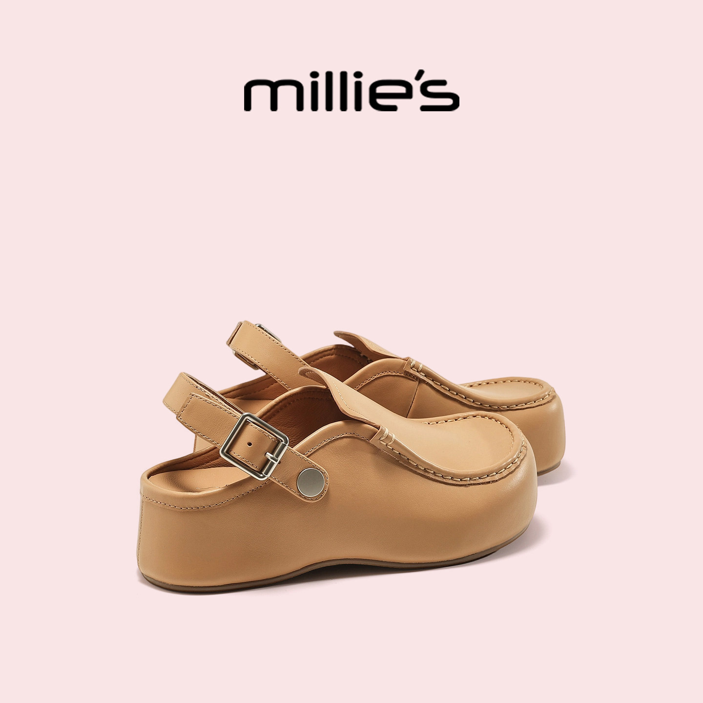 MILLIE'S/妙丽包头凉鞋女春夏季新款厚底两穿外穿软底半拖勃肯鞋