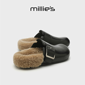 冬季 妙丽勃肯鞋 MILLIE 包头拖鞋 女2026新款 外穿加绒保暖毛毛鞋