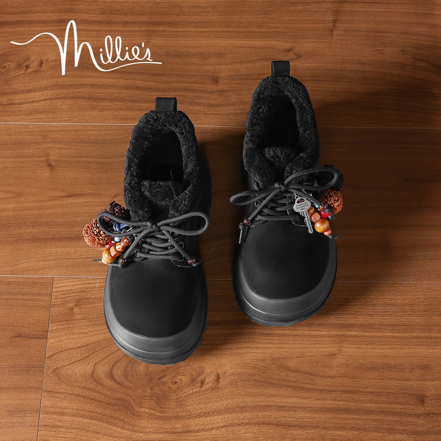 MILLIE'S/妙丽2025新款加绒加厚勃肯鞋厚底舒适不累脚包租婆女鞋