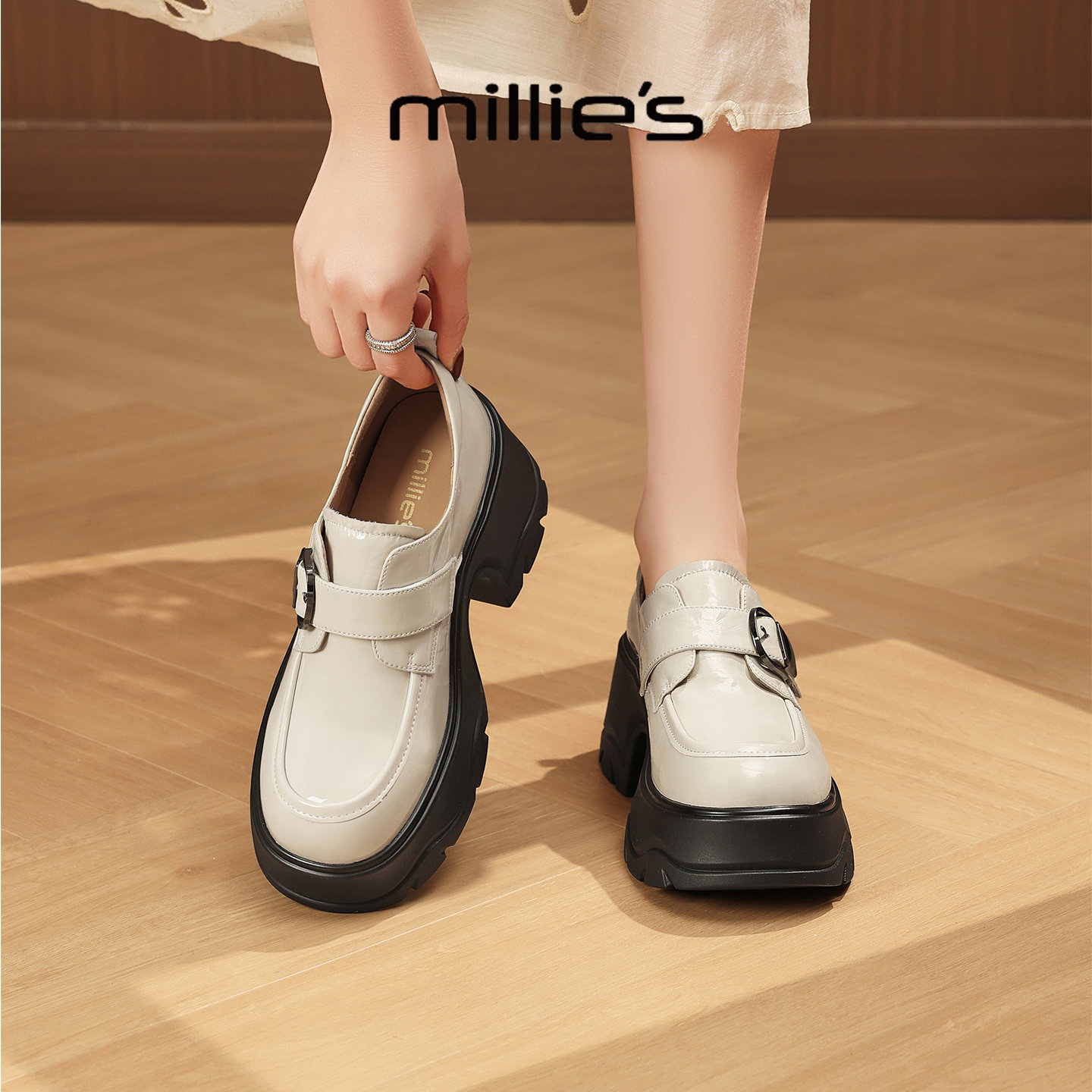 MILLIE'S/妙丽厚底乐福鞋女2025新款英伦风真皮百搭休闲深口单鞋,女鞋,深口单鞋,淘宝优惠券,粉丝福利购,淘宝优惠卷