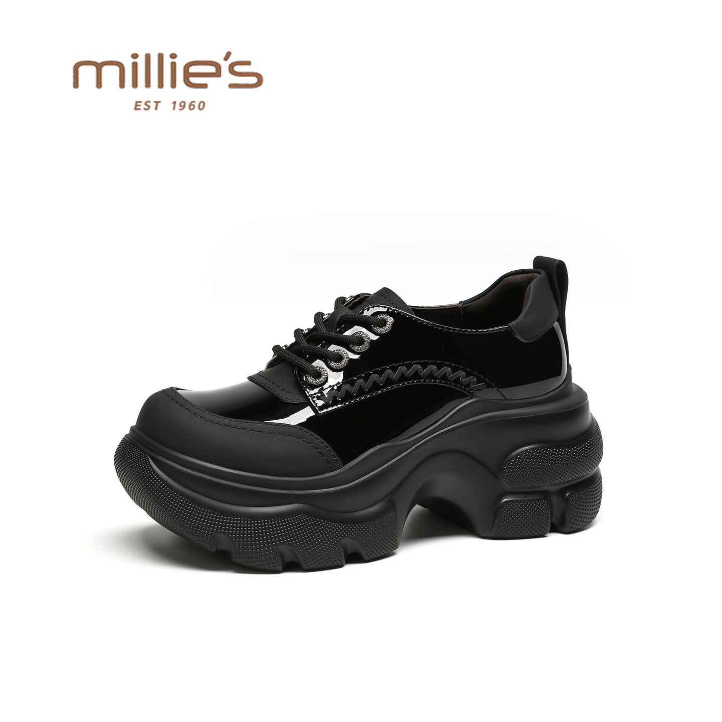 MILLIE'S/妙丽小个子厚底运动鞋女春季新款英伦复古系带深口单鞋,女鞋,深口单鞋,淘宝优惠券,粉丝福利购,淘宝优惠卷