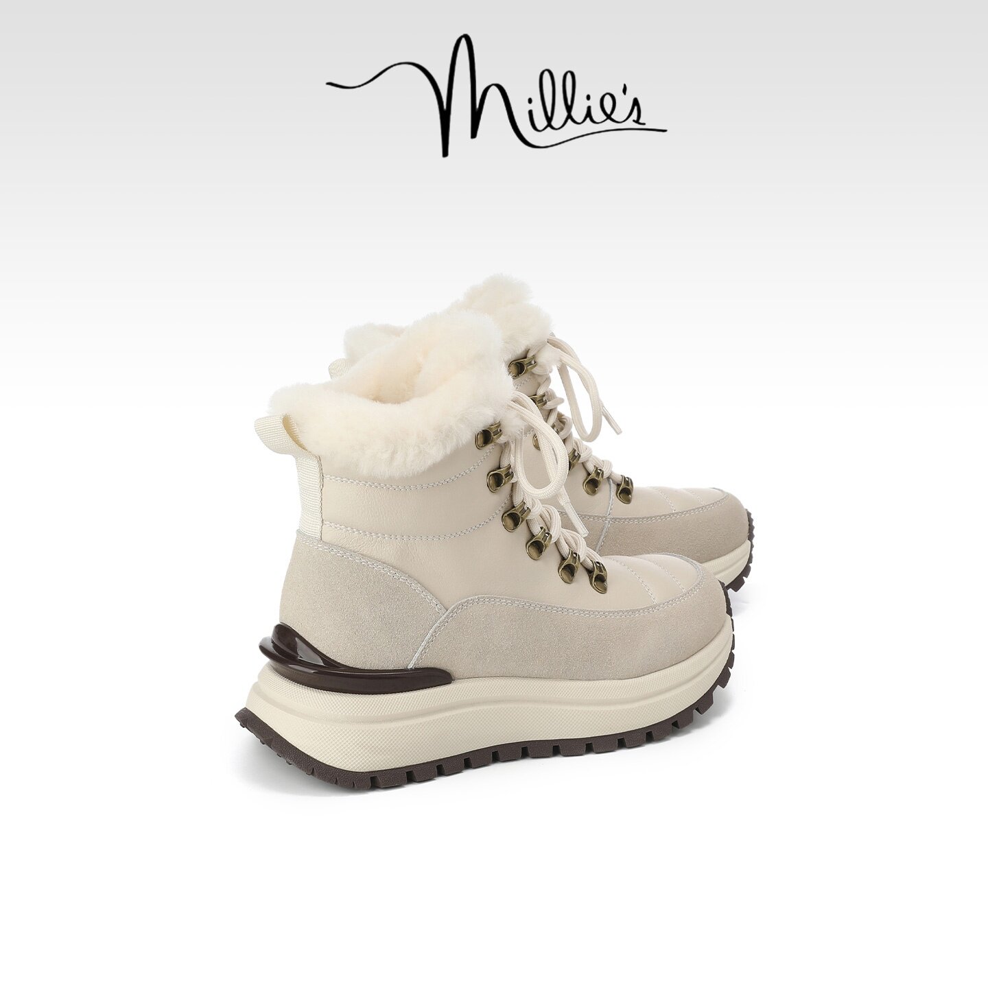 MILLIE'S/妙丽厚底雪地靴女冬季新款加绒保暖毛毛靴户外防滑棉靴