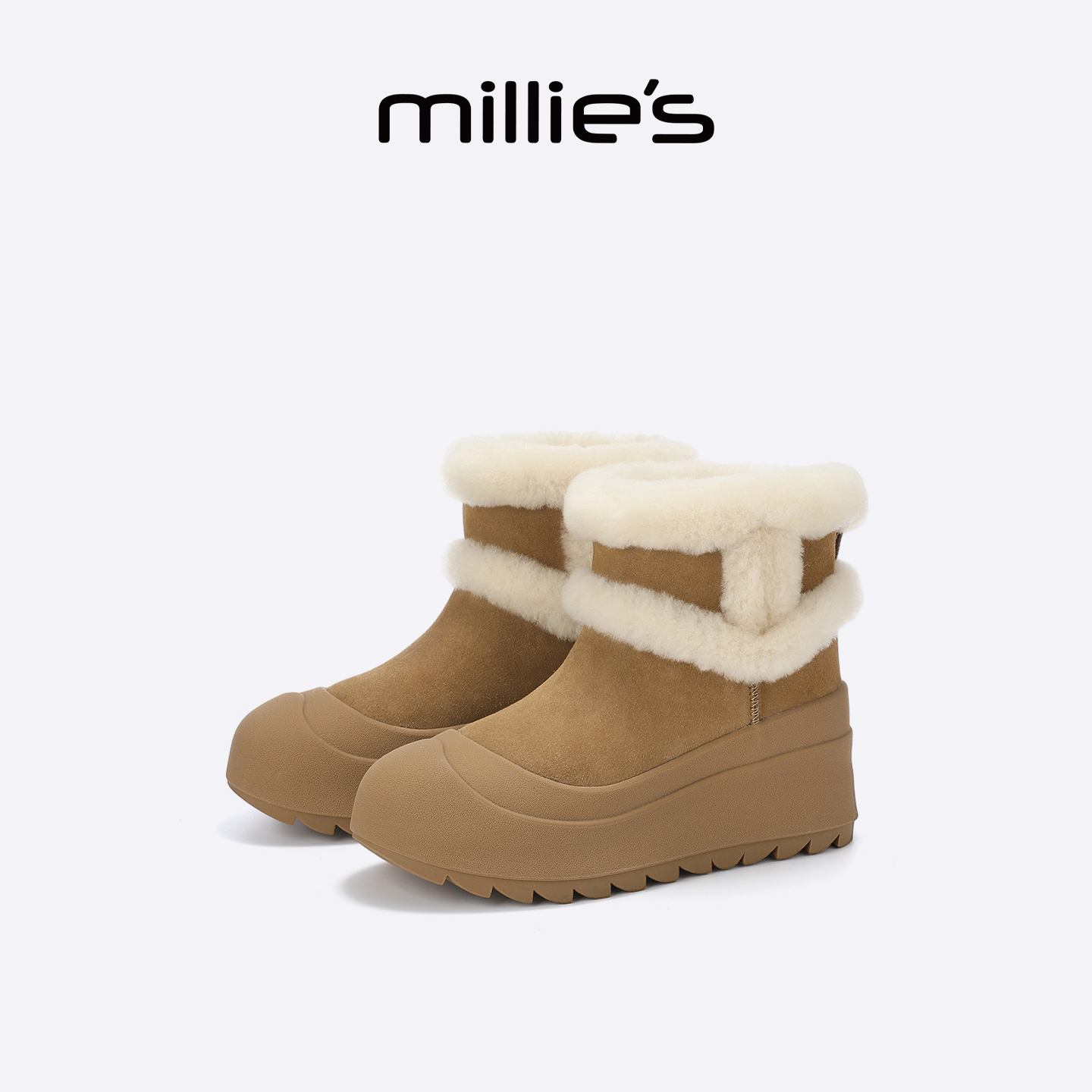 MILLIE'S/妙丽毛绒雪地靴女款冬季皮毛一体厚底保暖防滑短靴棉鞋