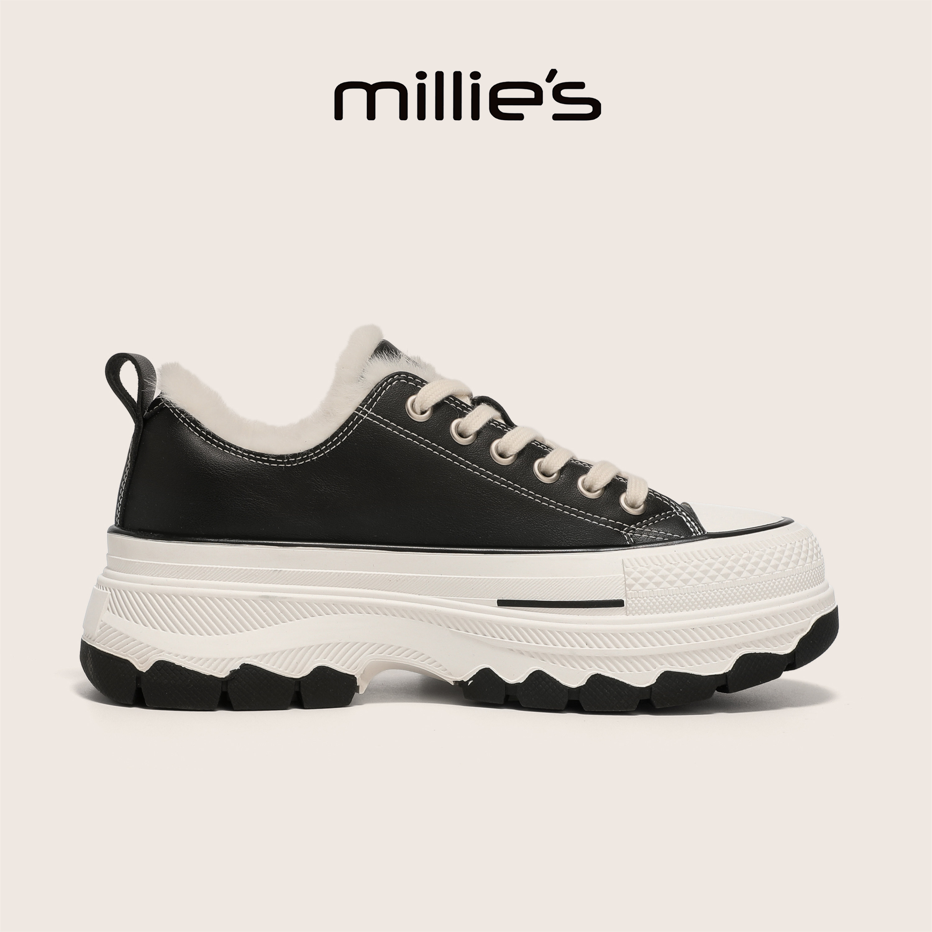 MILLIE'S/妙丽官方旗舰店冬季加绒保暖休闲鞋女系带小个子增高C