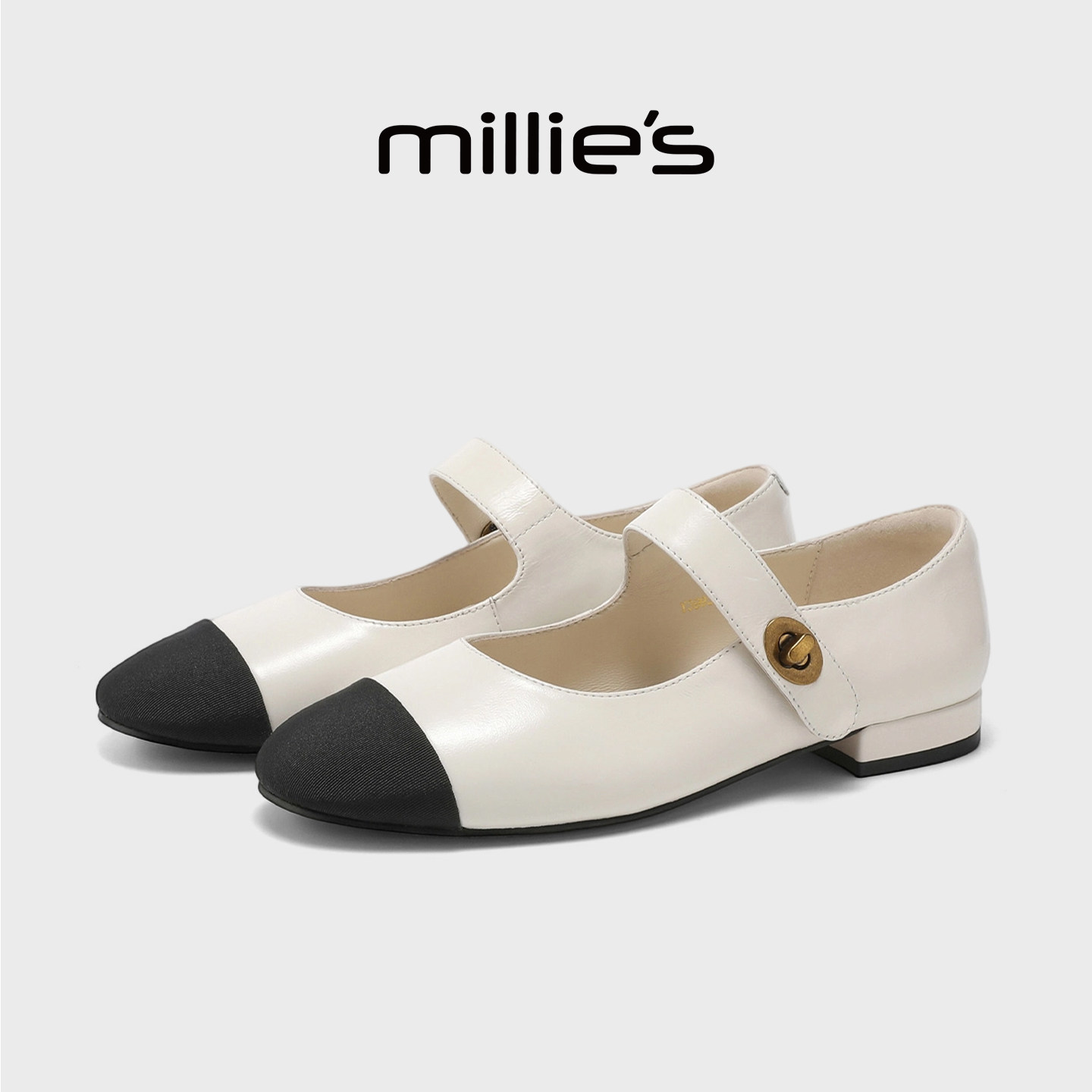 MILLIE'S/妙丽温柔风圆头平底玛丽珍鞋女一字浅口单鞋通勤小皮鞋