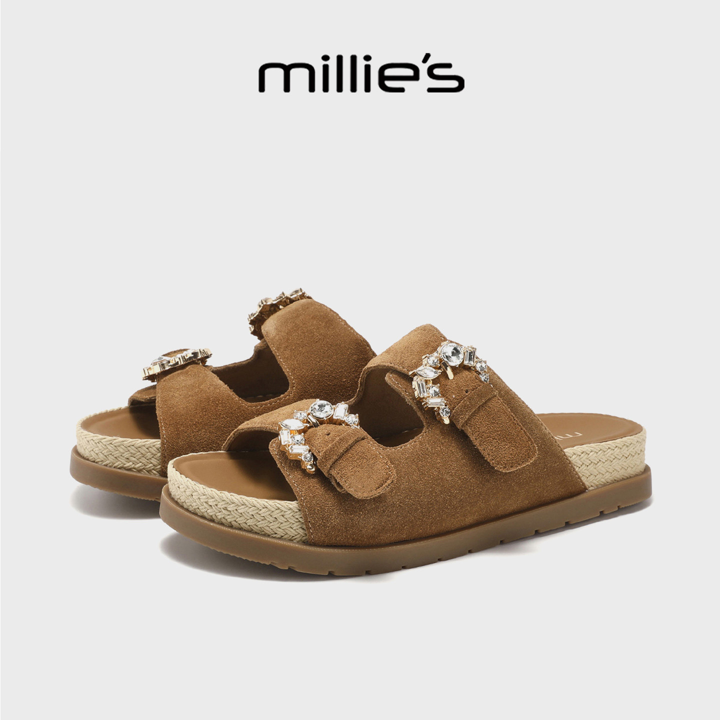 MILLIE'S/妙丽真皮勃肯拖鞋女夏不累脚外穿办公室博肯户外凉拖鞋
