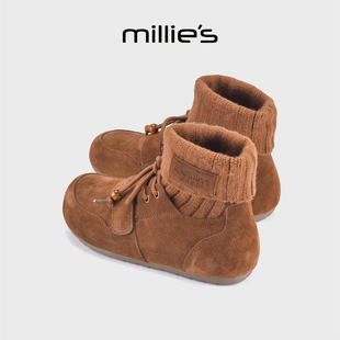 新款 妙丽勃肯短靴女2026夏季 加绒百搭弹力靴针织袜子靴 MILLIE