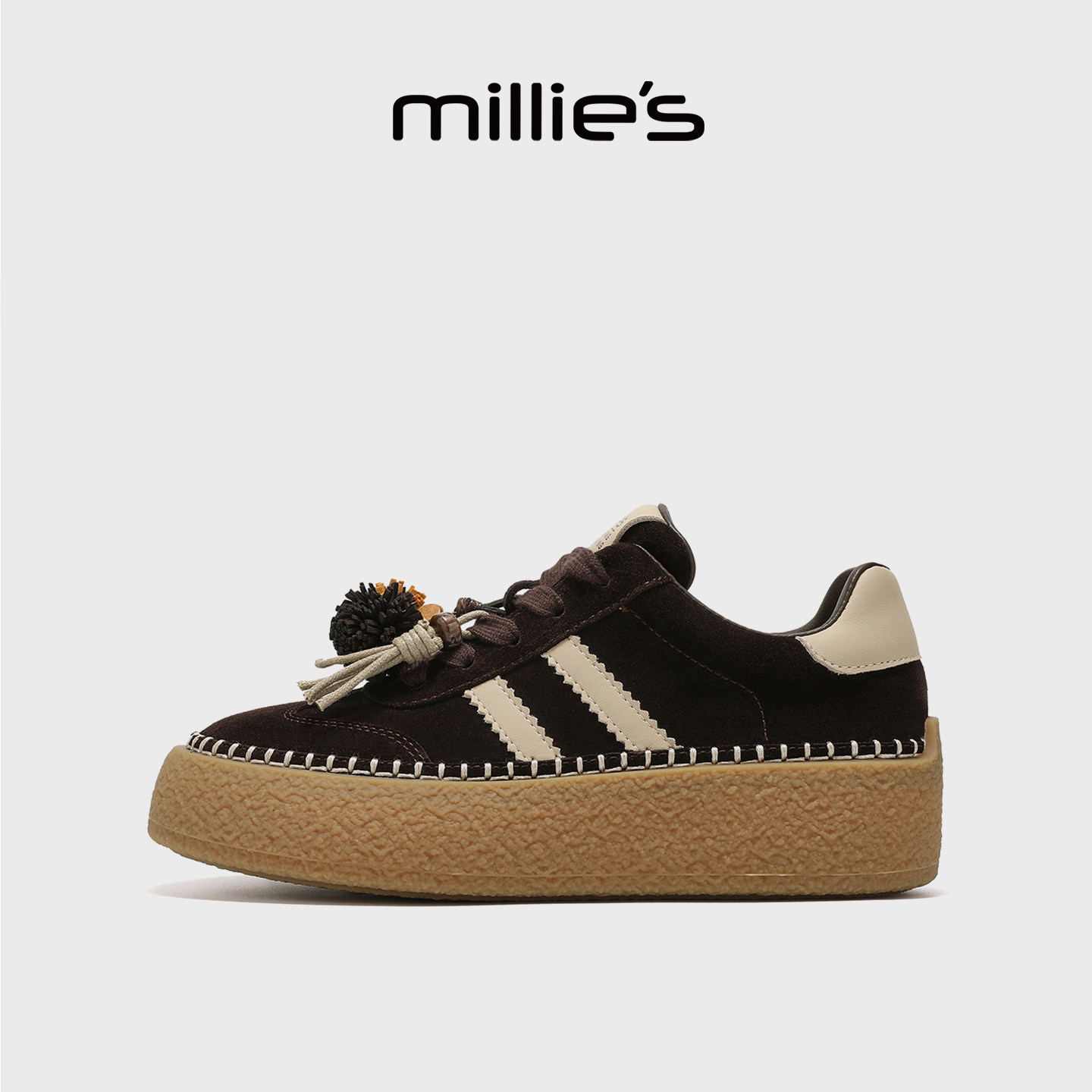 MILLIE'S/妙丽厚底板鞋女2025新款冬季复古德训鞋百搭运动休闲鞋,女鞋,休闲板鞋,淘宝优惠券,粉丝福利购,淘宝优惠卷