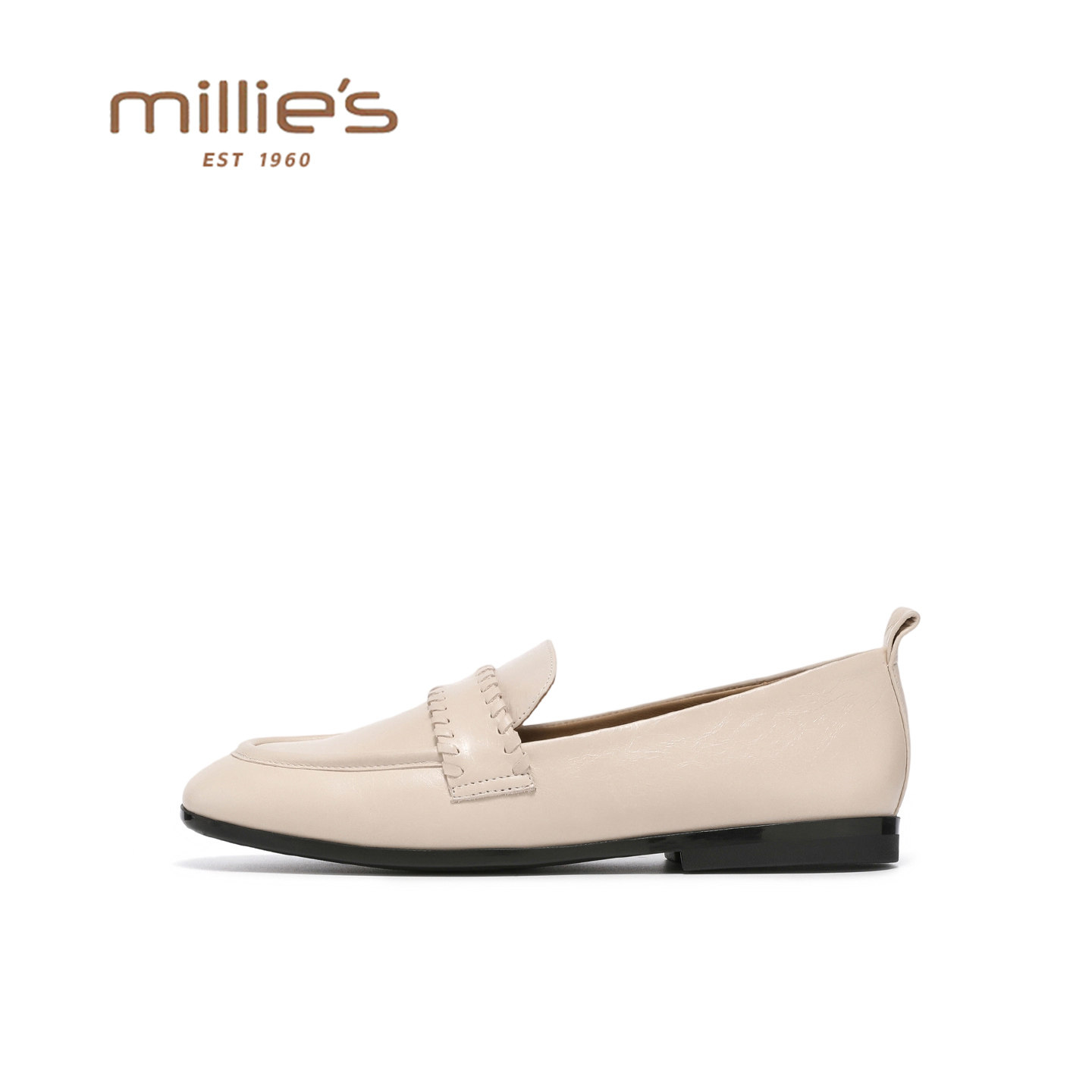 MILLIE'S/妙丽简约风真皮乐福鞋女平底一脚蹬豆豆鞋百搭软底单鞋,女鞋,乐福鞋（豆豆鞋）,淘宝优惠券,粉丝福利购,淘宝优惠卷