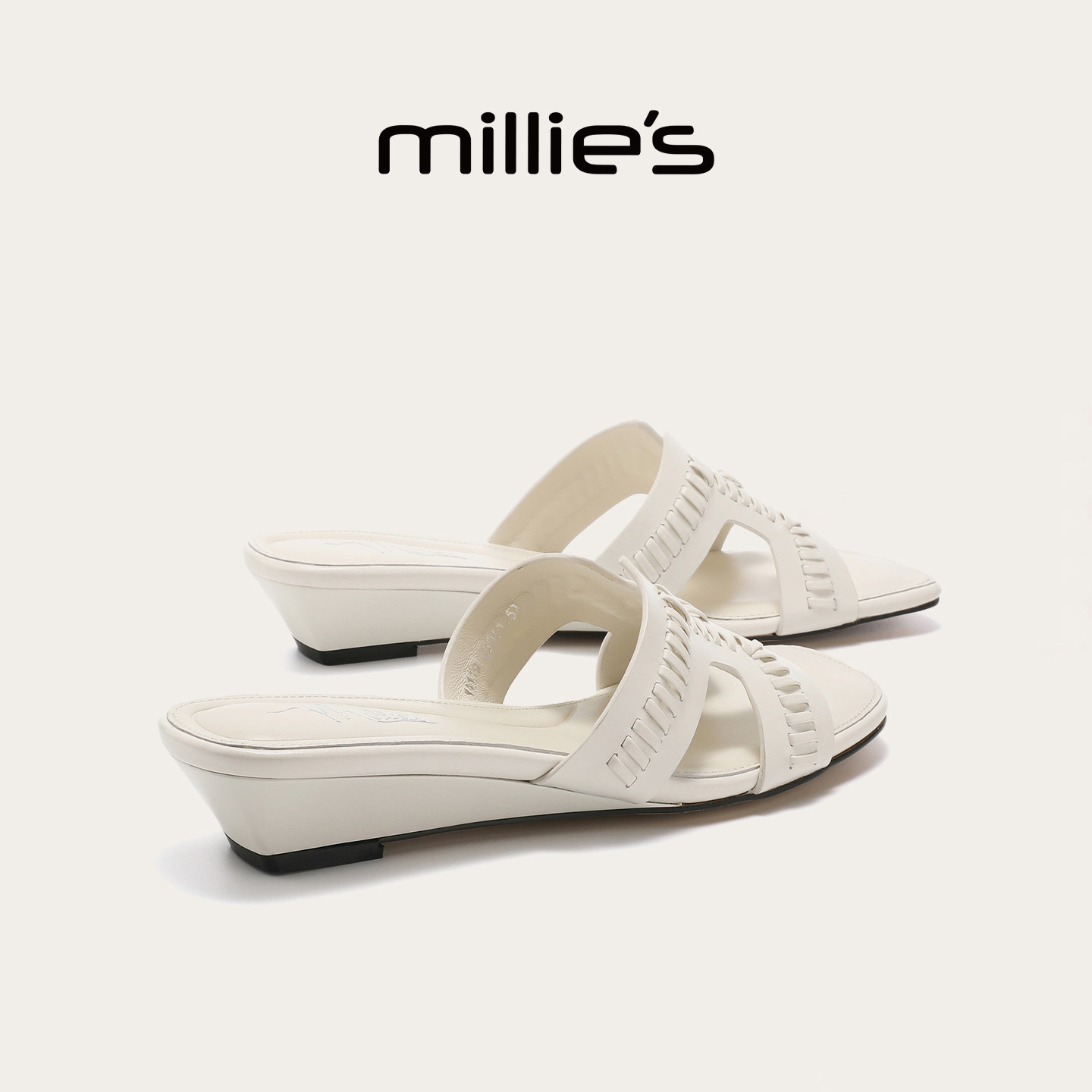 MILLIE'S/妙丽真皮一字拖女夏季外穿2026新款坡跟防滑沙滩凉拖鞋