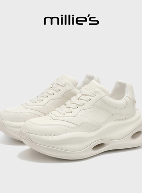 MILLIE'S/妙丽白色厚底老爹鞋女2026新款时尚休闲鞋增高运动潮鞋