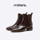 MILLIE 真皮切尔西靴配裙子靴子粗跟舒适短靴 2026新款 妙丽女鞋