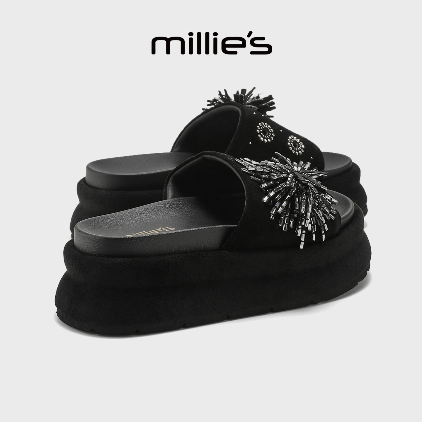 MILLIE'S/妙丽厚底增高烟花水钻一字拖女外穿巨好看配裙子凉拖鞋