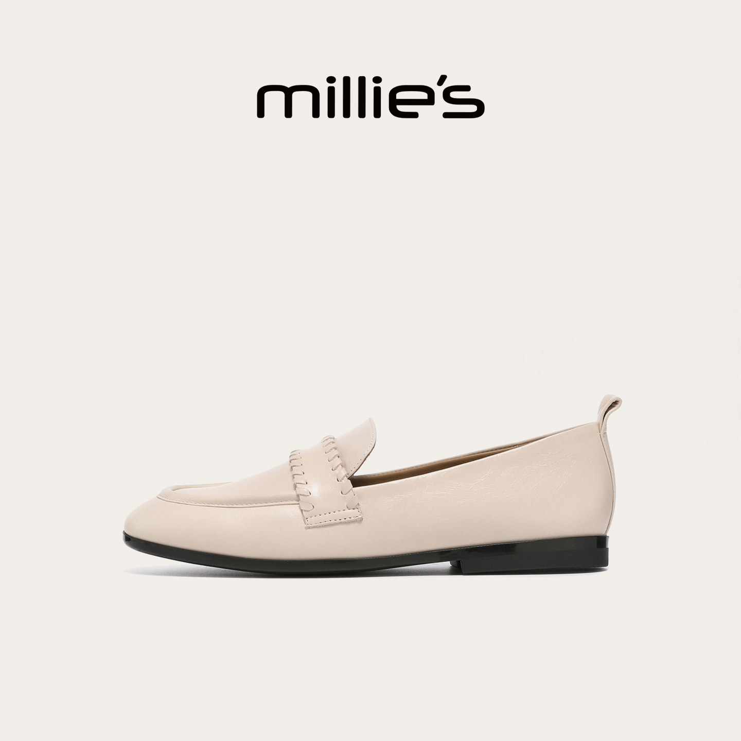 MILLIE'S/妙丽休闲皮鞋女2026新款低跟浅口乐福鞋女士真皮豆豆鞋,女鞋,乐福鞋（豆豆鞋）,淘宝优惠券,粉丝福利购,淘宝优惠卷