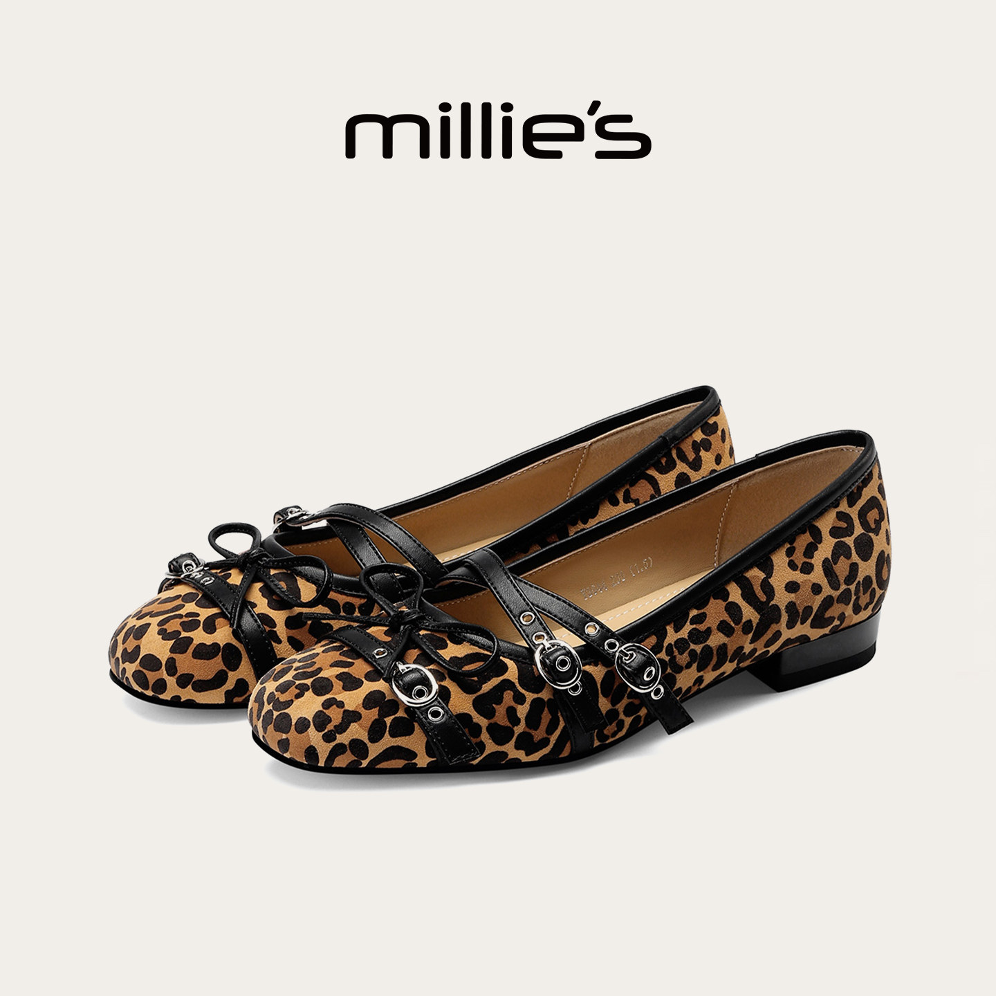 MILLIE'S/妙丽豹纹玛丽珍鞋女2026春季新款芭蕾舞鞋气质女士单鞋,女鞋,玛丽珍鞋,淘宝优惠券,粉丝福利购,淘宝优惠卷