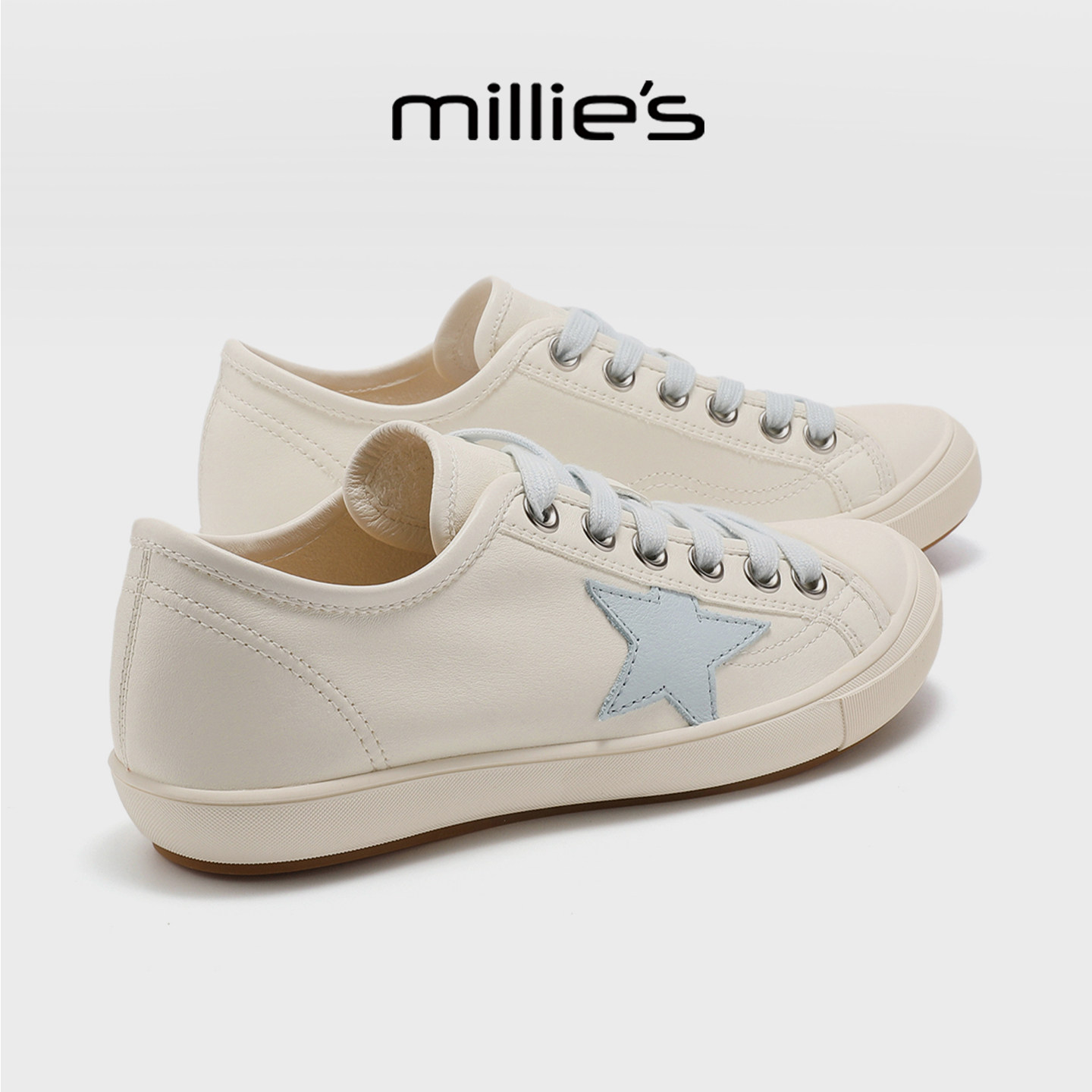 MILLIE'S/妙丽复古星星小白鞋女2026新款帆布鞋百搭运动休闲板鞋