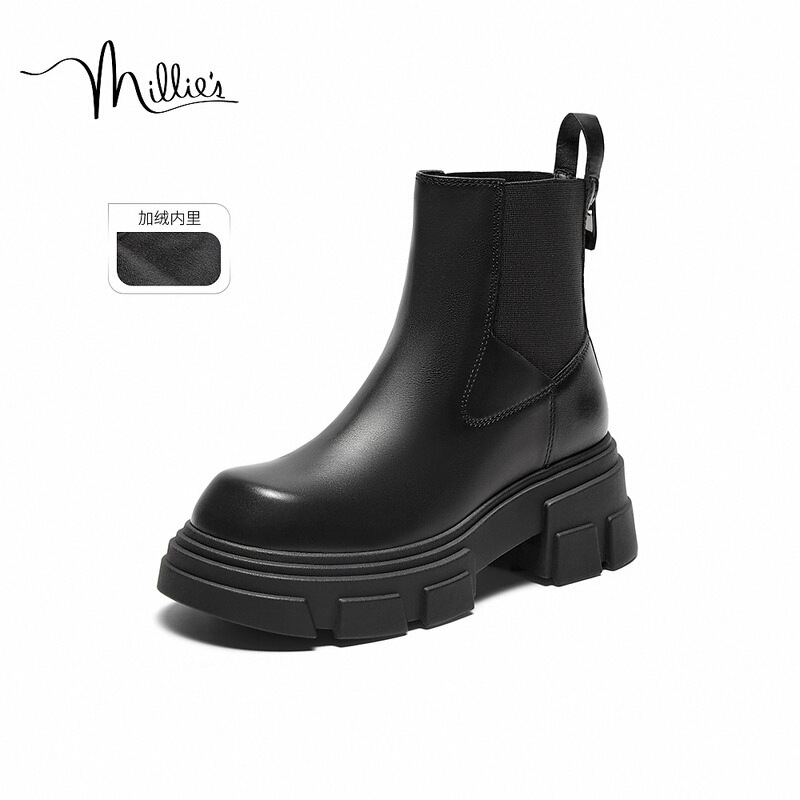 【西部战姬】妙丽女鞋冬新款老钱风时尚厚底切尔西短靴女LQD48DD3