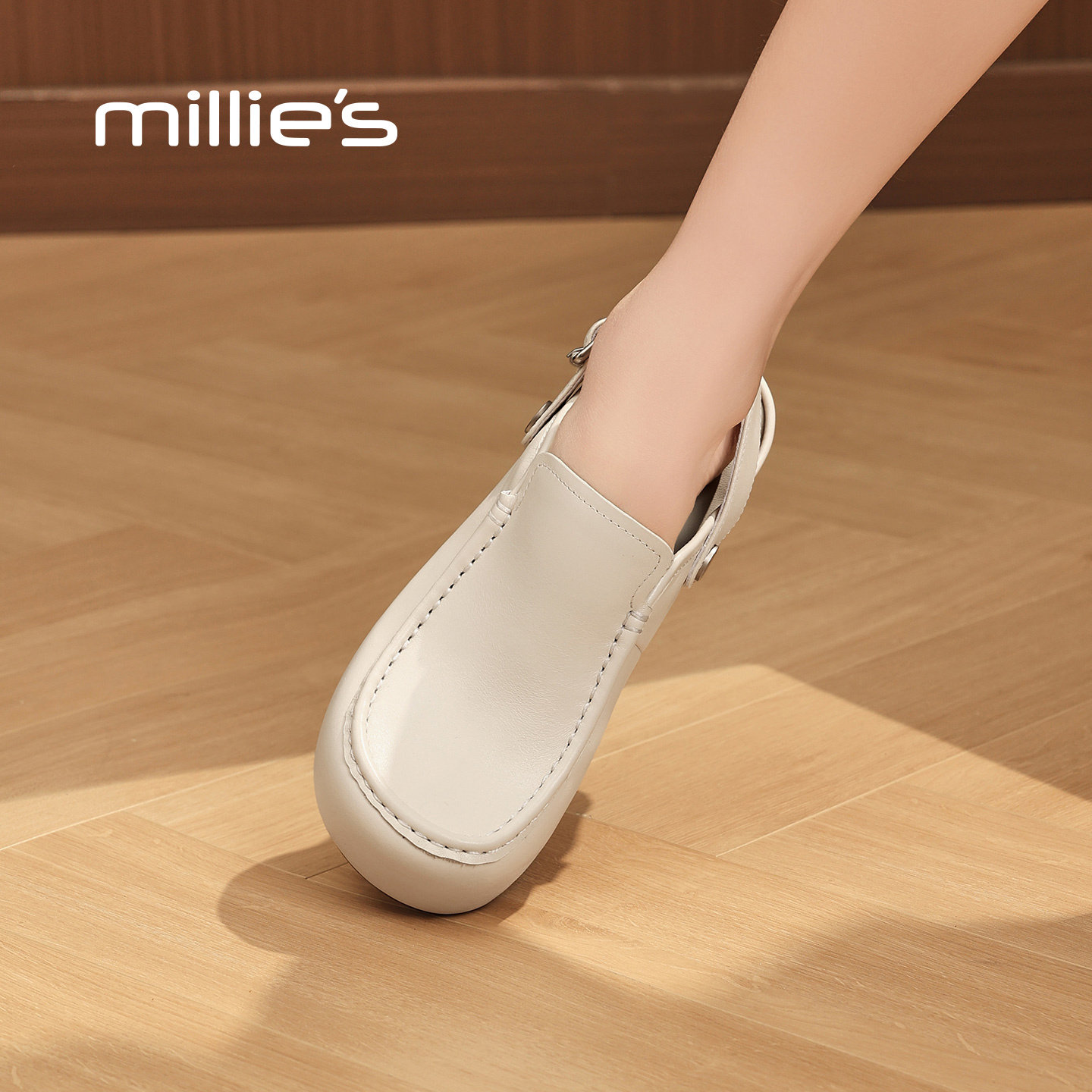 MILLIE'S/妙丽包头拖女2026春季新款厚底勃肯凉鞋真皮两穿凉拖鞋