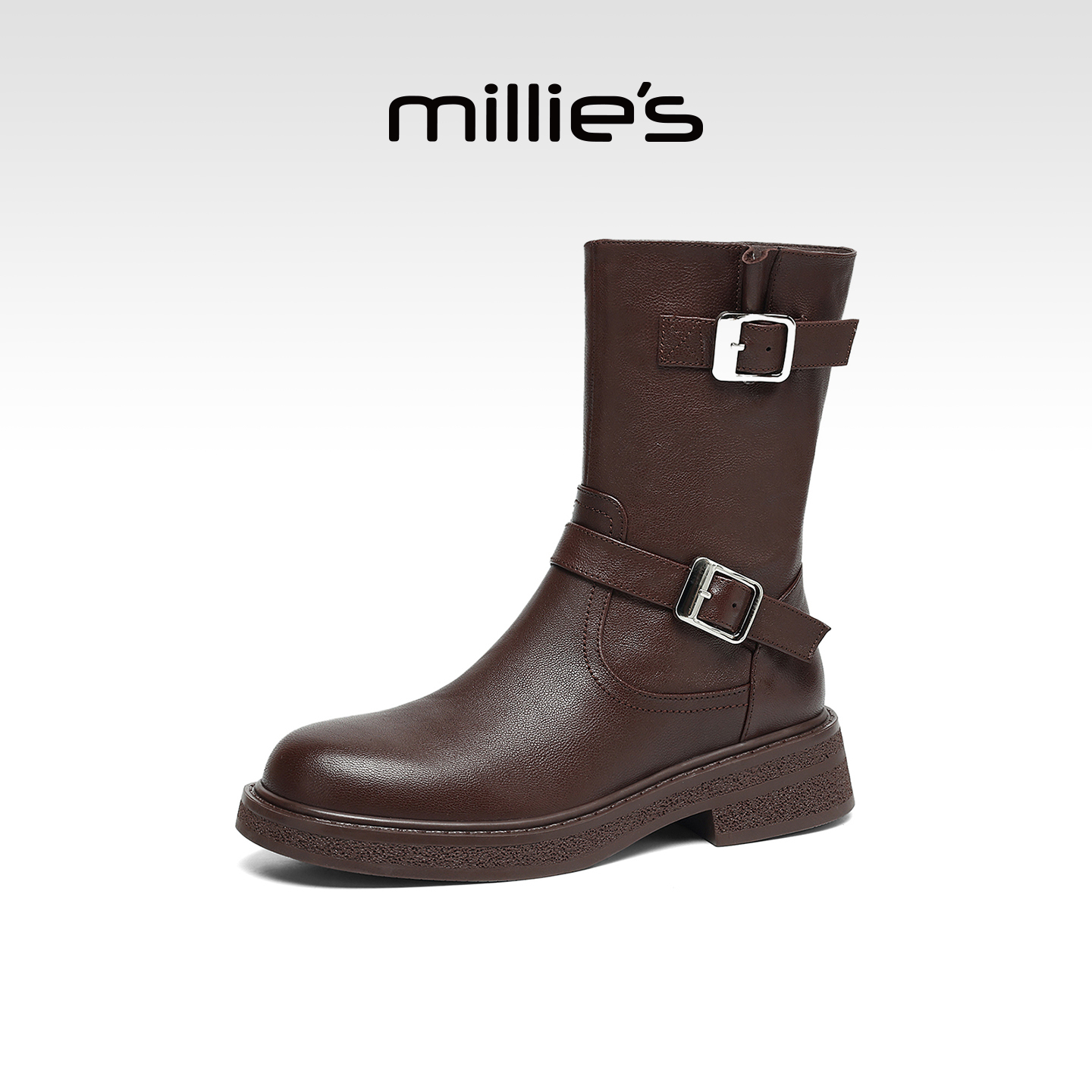 妙丽羊皮加绒西部牛仔靴