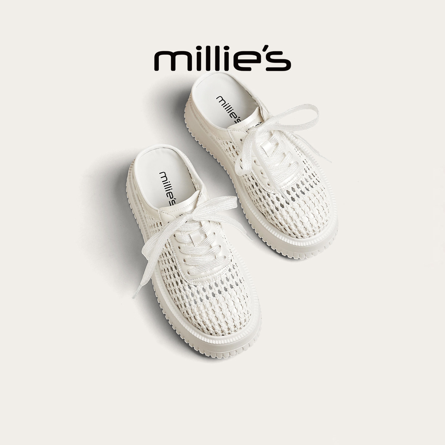 MILLIE'S/妙丽休闲风外穿拖鞋女春夏镂空包头半拖鞋厚底增高女鞋