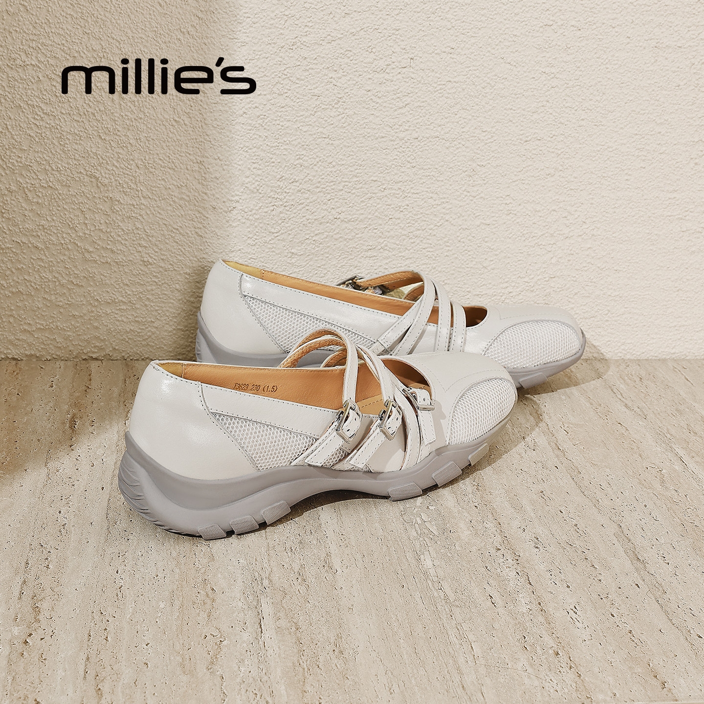 MILLIE'S/妙丽简约风厚底玛丽珍鞋女米白色交叉绑带浅口单鞋舒适,女鞋,浅口单鞋,淘宝优惠券,粉丝福利购,淘宝优惠卷