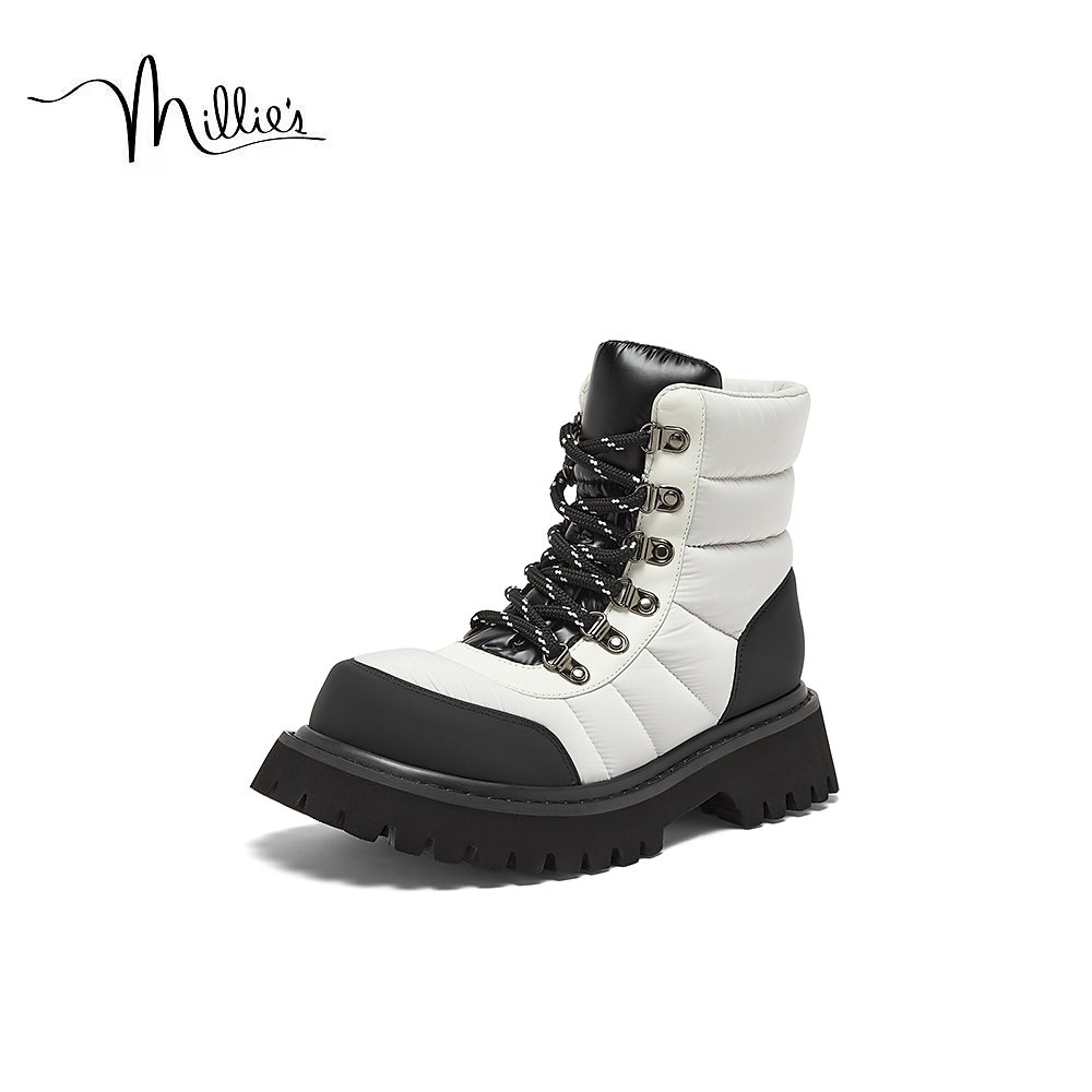 MILLIE'S/妙丽2025年秋冬女鞋加绒保暖防寒雪地靴厚底防水女中靴