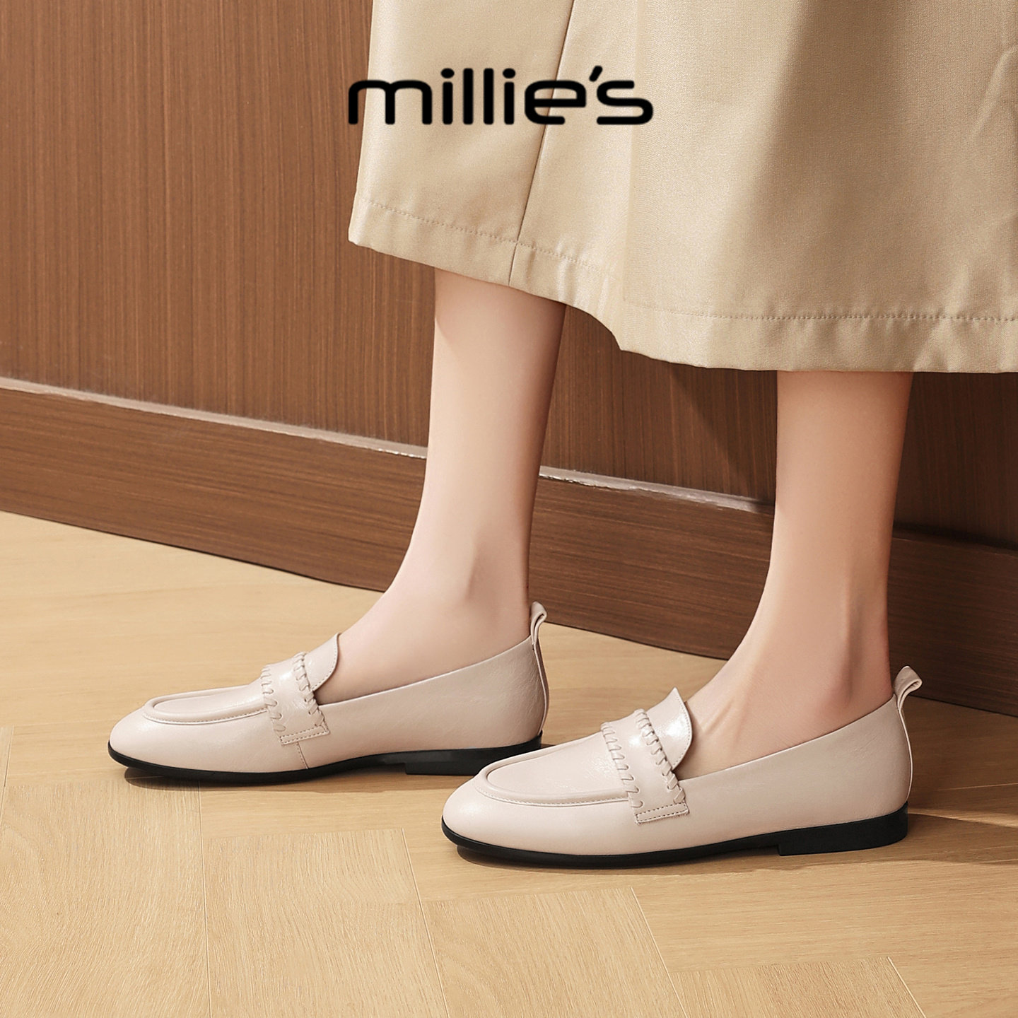 MILLIE'S/妙丽英伦风一脚蹬乐福鞋女2026新款春季低跟通勤单鞋,女鞋,乐福鞋（豆豆鞋）,淘宝优惠券,粉丝福利购,淘宝优惠卷