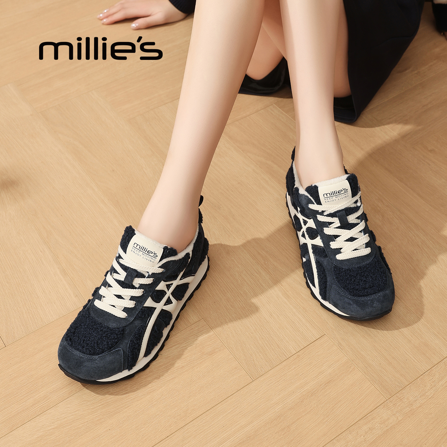 MILLIE S/妙丽女鞋跑道休闲健步增高女子公路德训鞋耐磨保暖