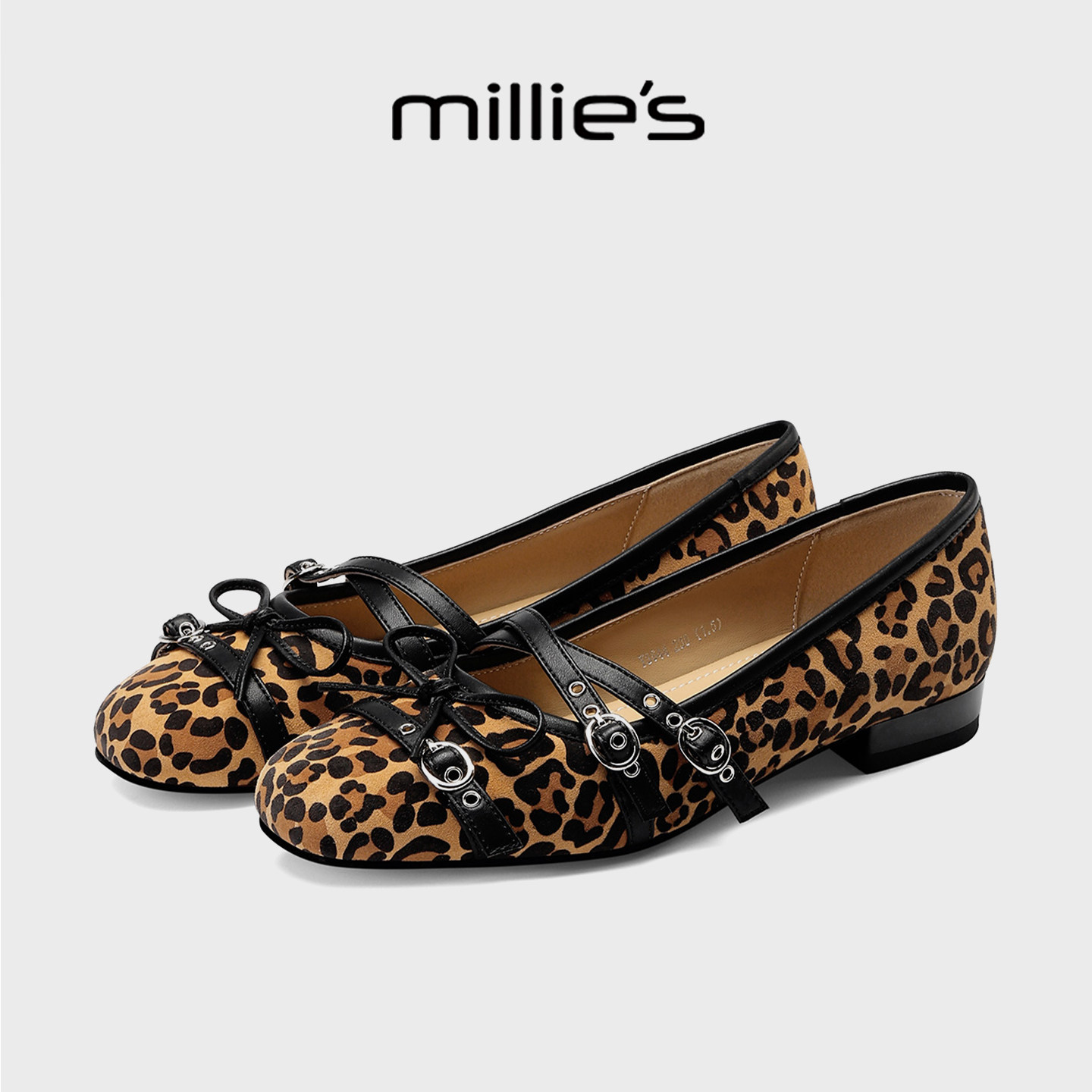 MILLIE'S/妙丽豹纹玛丽珍鞋女2026新款春季一字扣带平底浅口单鞋,女鞋,浅口单鞋,淘宝优惠券,粉丝福利购,淘宝优惠卷