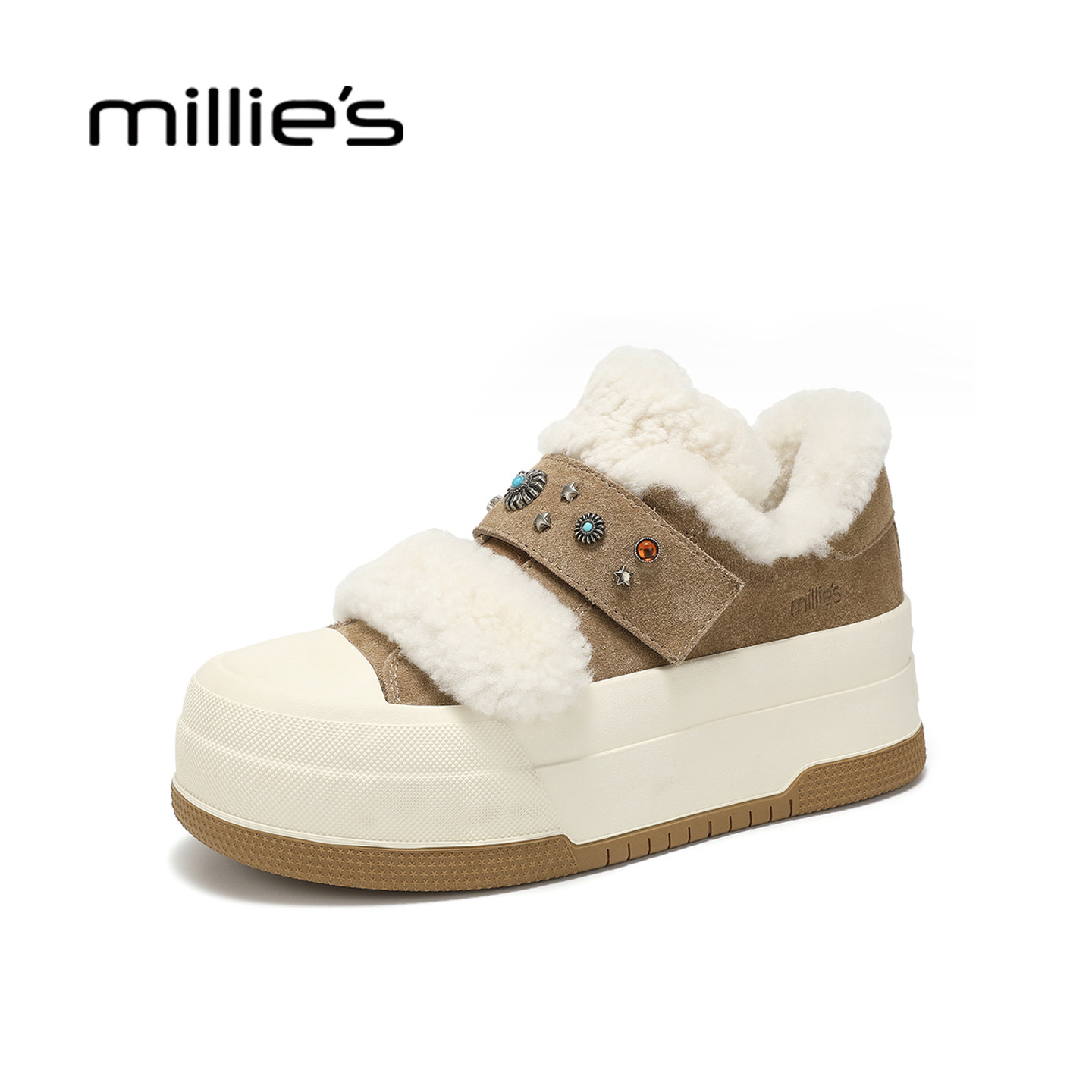 millies妙丽女鞋松糕底魔术贴棉鞋女加绒2025冬季新款百搭雪地靴,女鞋,时尚雪地靴,淘宝优惠券,粉丝福利购,淘宝优惠卷