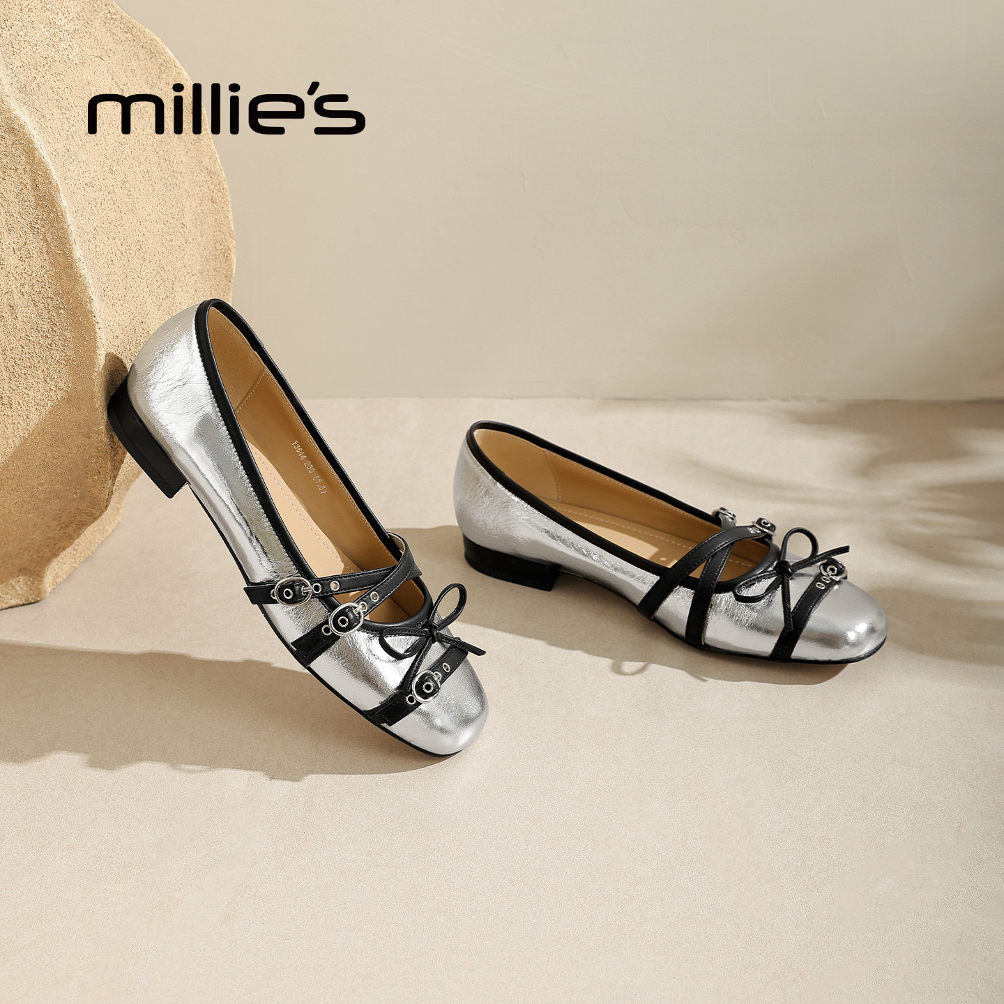 MILLIE'S/妙丽复古风蝴蝶结浅口单鞋粗跟玛丽珍鞋一字带气质时尚,女鞋,浅口单鞋,淘宝优惠券,粉丝福利购,淘宝优惠卷