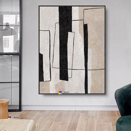 现代简约抽象黑白灰风赤贫风油画