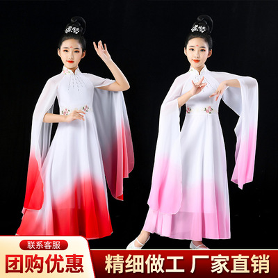 儿童古筝演出服女童合唱服飘逸中国风钢琴二胡表演服主持长裙礼服