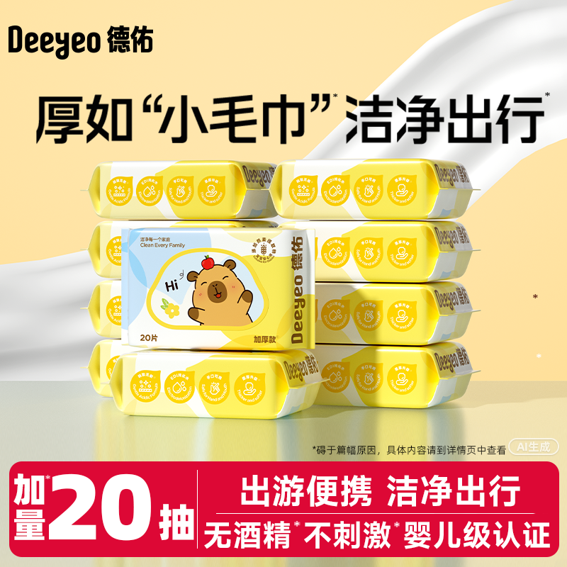 天降到手8.9！德佑婴儿便携湿纸巾20抽*5包