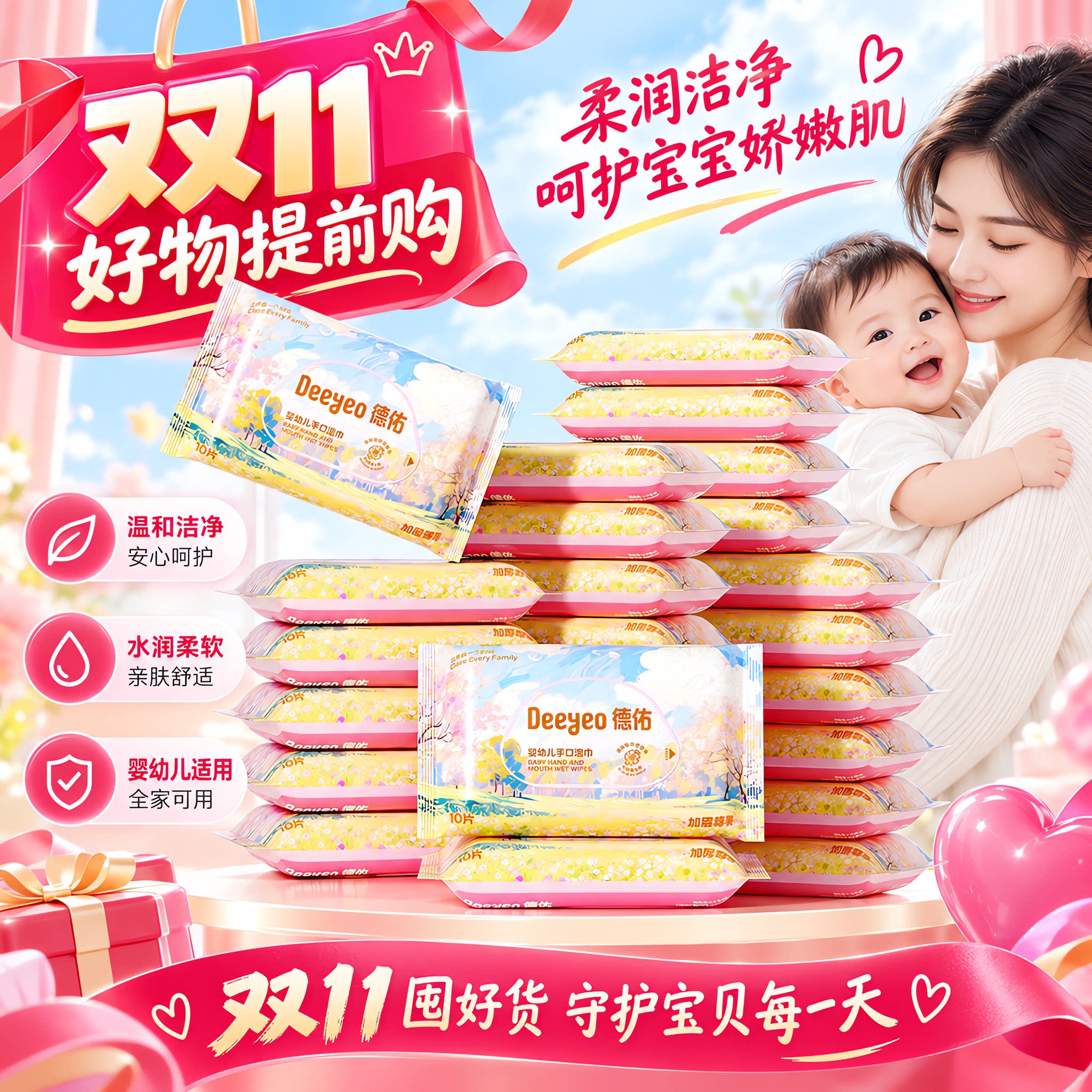 德佑婴儿湿巾便携小包湿纸巾小学生专用新生儿童宝宝家庭湿巾纸